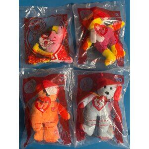 Mixed Lot of 4 TY Beanie Babies Plush Dolls Happy Meal Toys 30-Year Anniversary